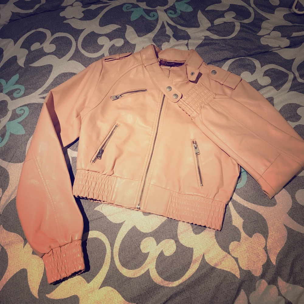 Light blush pleather bomber