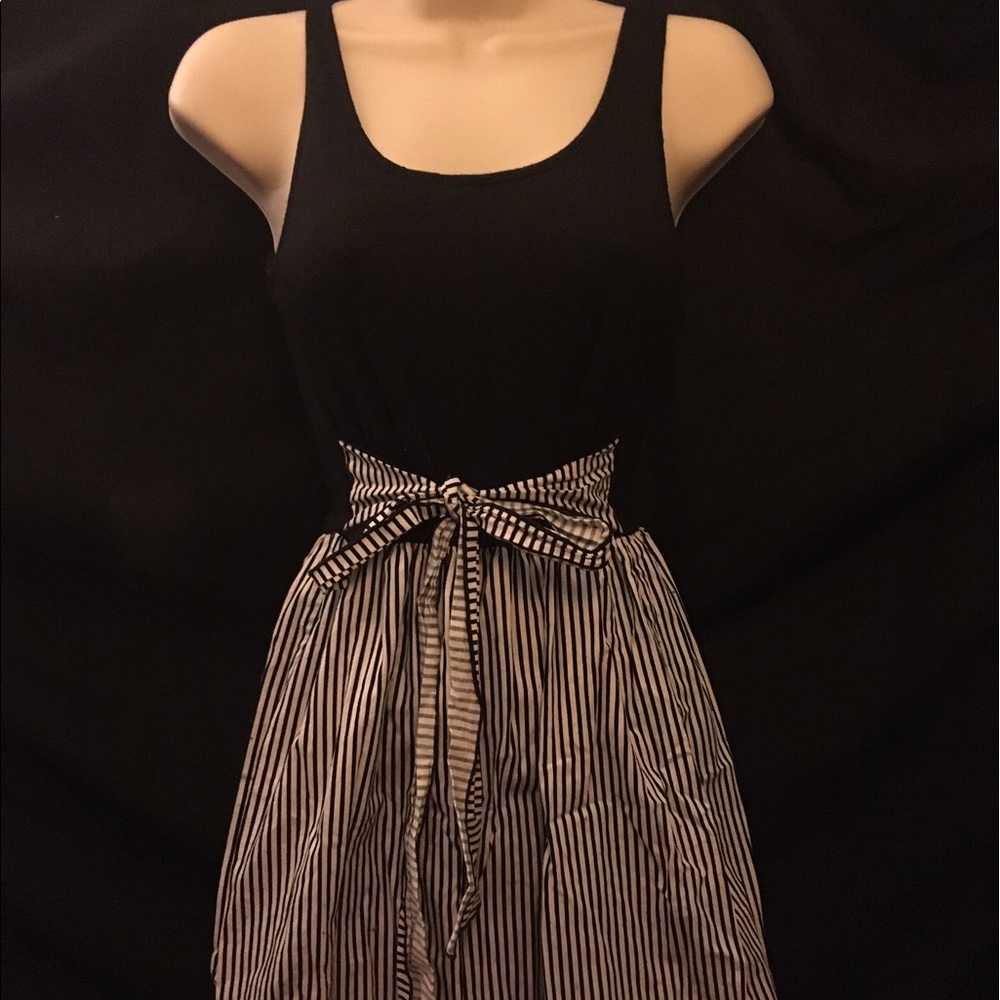 Black Tank Dress with Black&White Striped Skirt