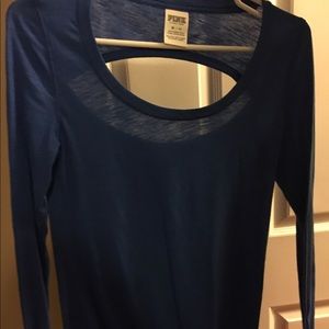 PINK navy blue open back shirt