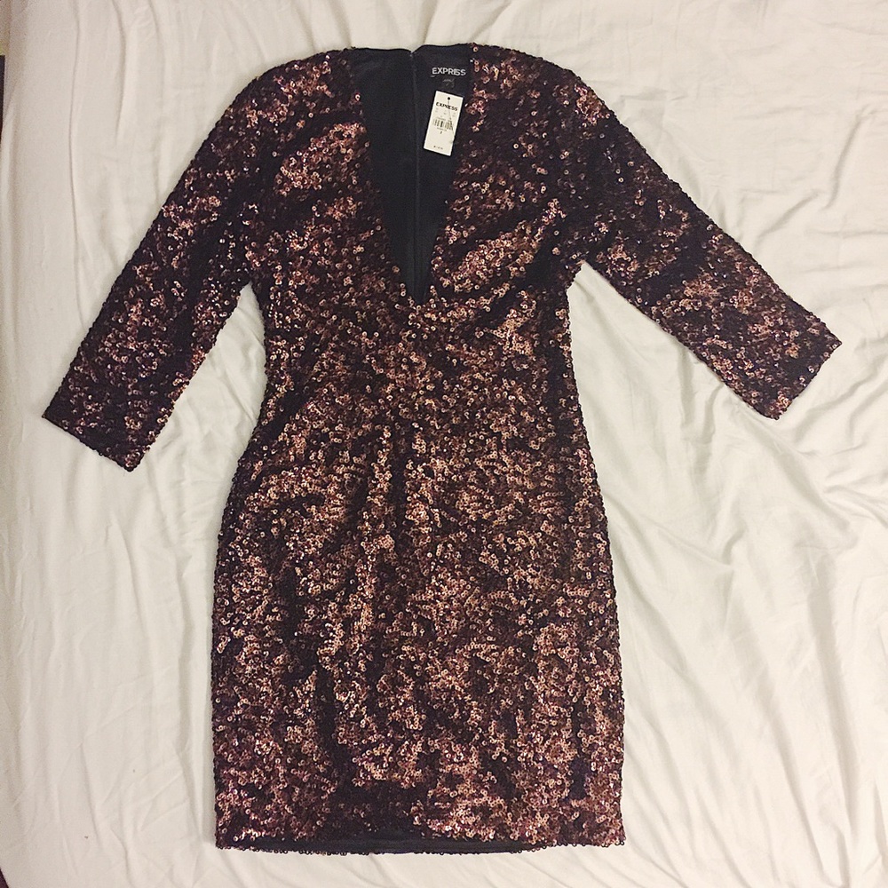NWT Express Deep V-neck Sequin Mini Dress