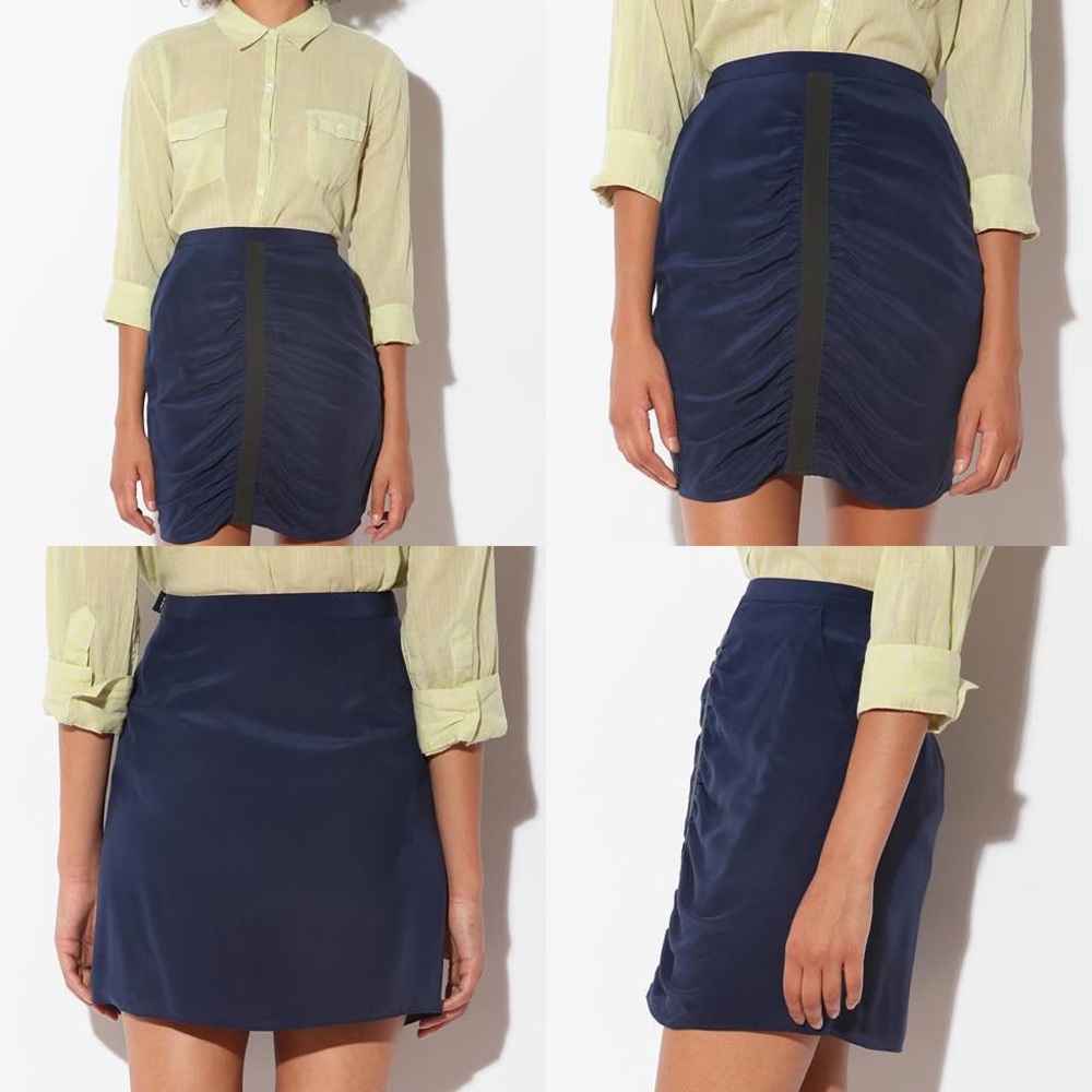 Silk Mini Pencil high waisted Skirt ruched Navy