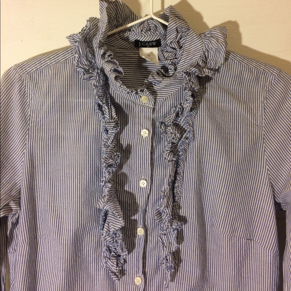 J. Crew Victorian Ruffle Collar Striped Blouse