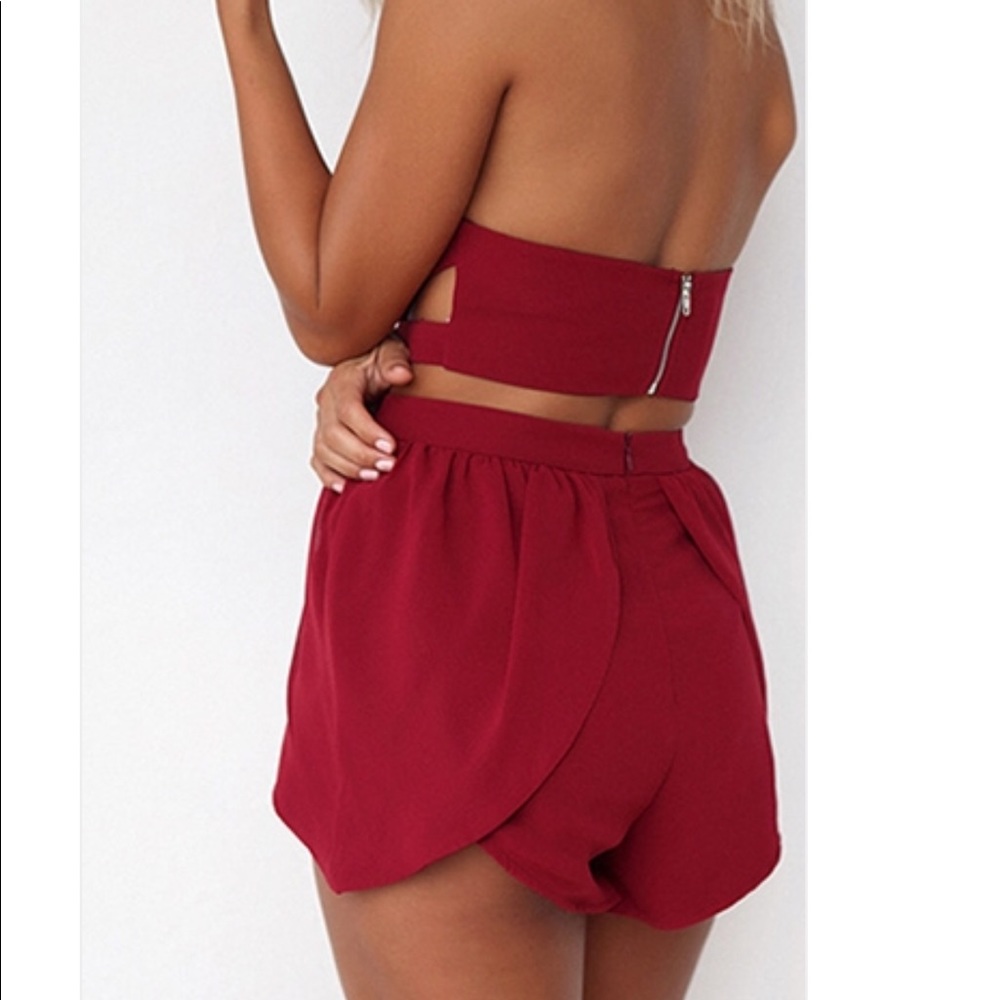 Red strapless bustier 2-piece waist short set - Picture 3 of 4