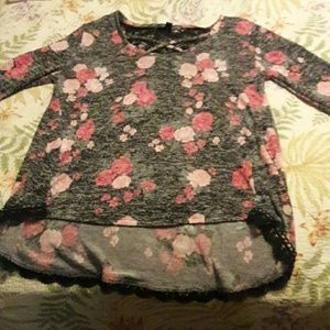Floral knit top lace 3/4 sleeve