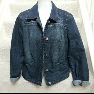 Chicos rhinestone embellished denim jean jacket 1