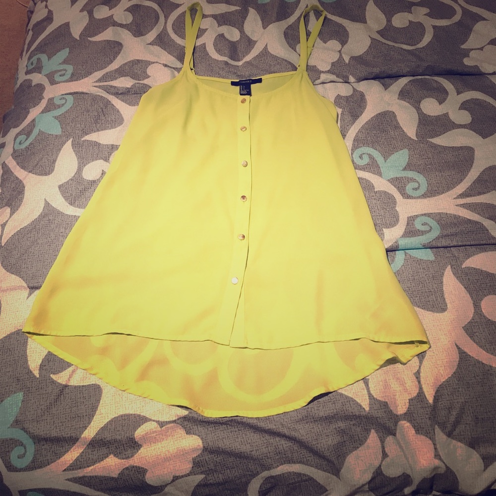Forever 21 chartreuse flowy top w/ gold buttons