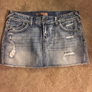 Distressed denim mini skirt, express
