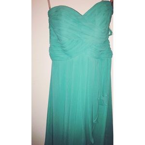 Light blue / Tiffany blue strapless chiffon dress