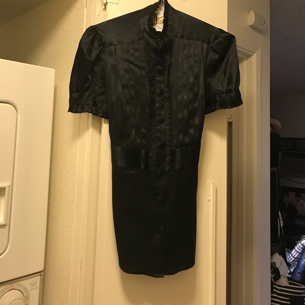 Bebe black satin ruffle blouse