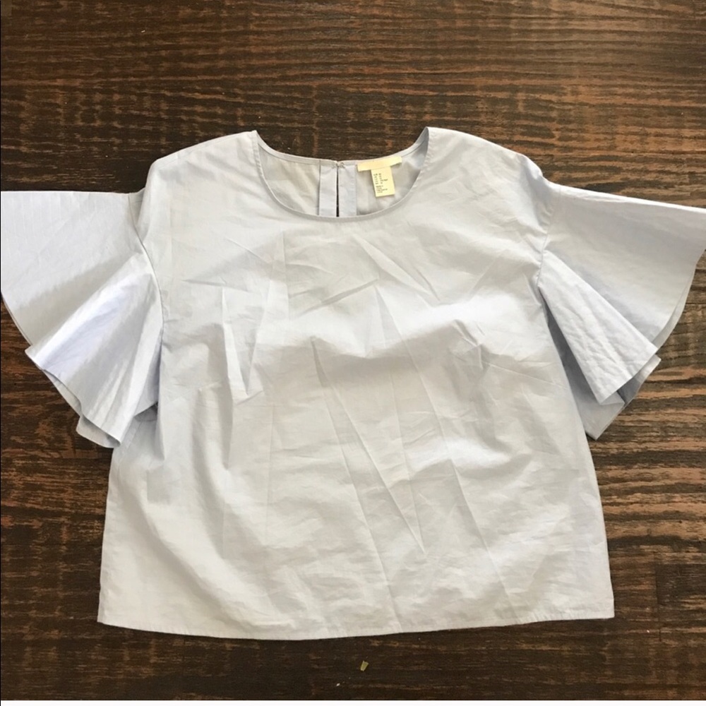H&M Light Blue Frill Sleeve Cropped Blouse • Sz 12
