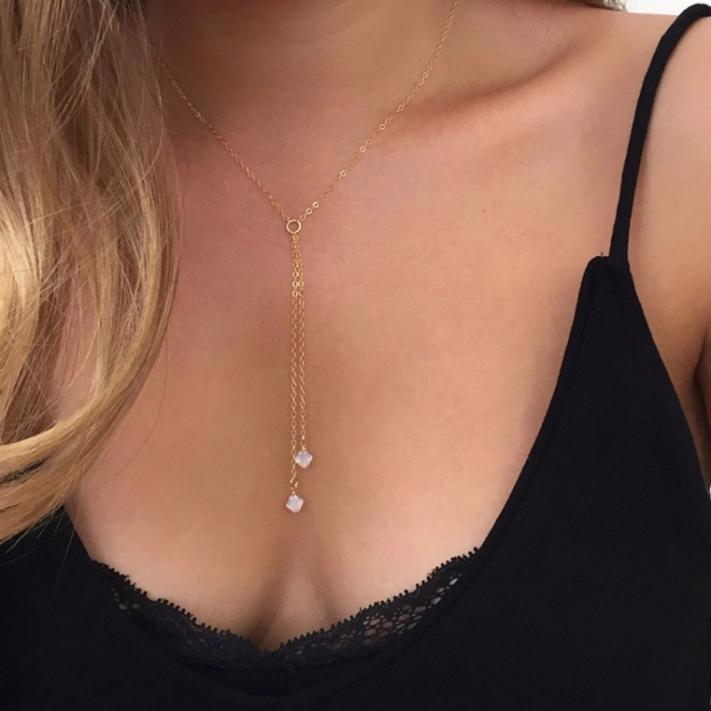 Dainty Gold Crystal Drop Necklace