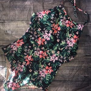 Floral Scalloped High Neck One Piece Swimsuit