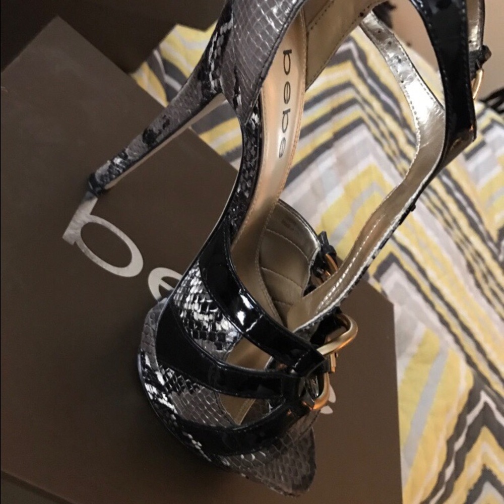 Bebe snakeskin high heel sandal