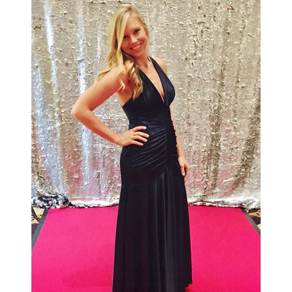 Dark blue evening gown