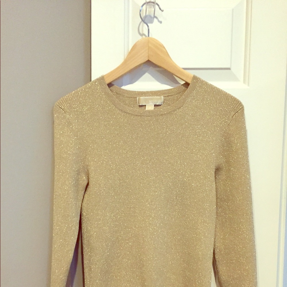 Michael Kors Sparkle Lurex Ribbed Long Sleeve Top