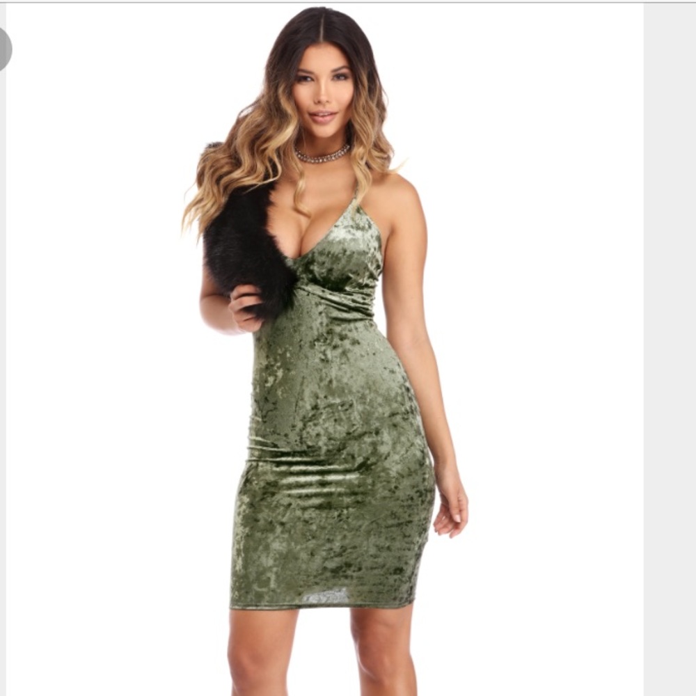 Olive green Velvet Dress