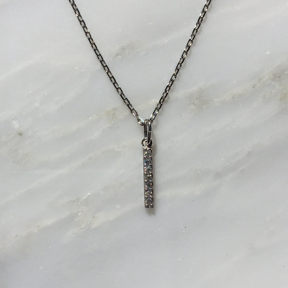 Sterling Silver (.925) Hanging CZ Bar Necklace