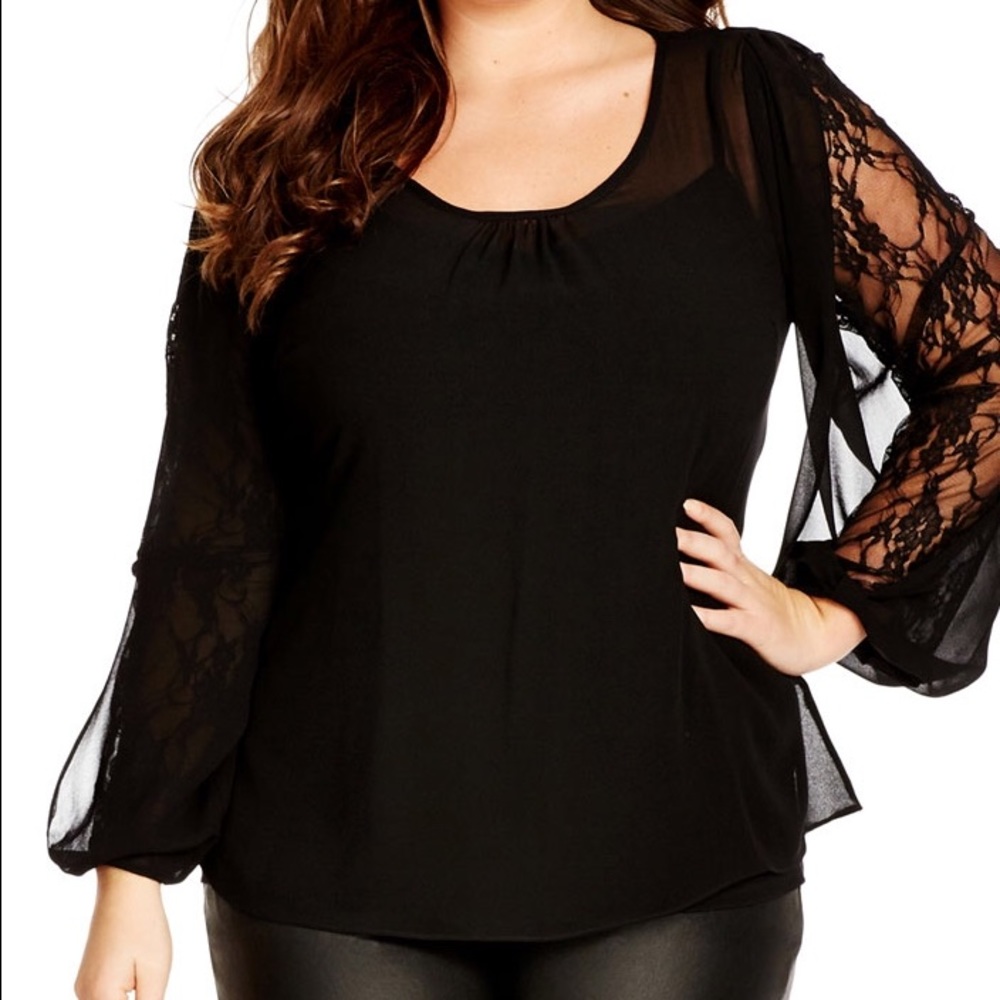 City Chic LACE BOW SLEEVE TOP
