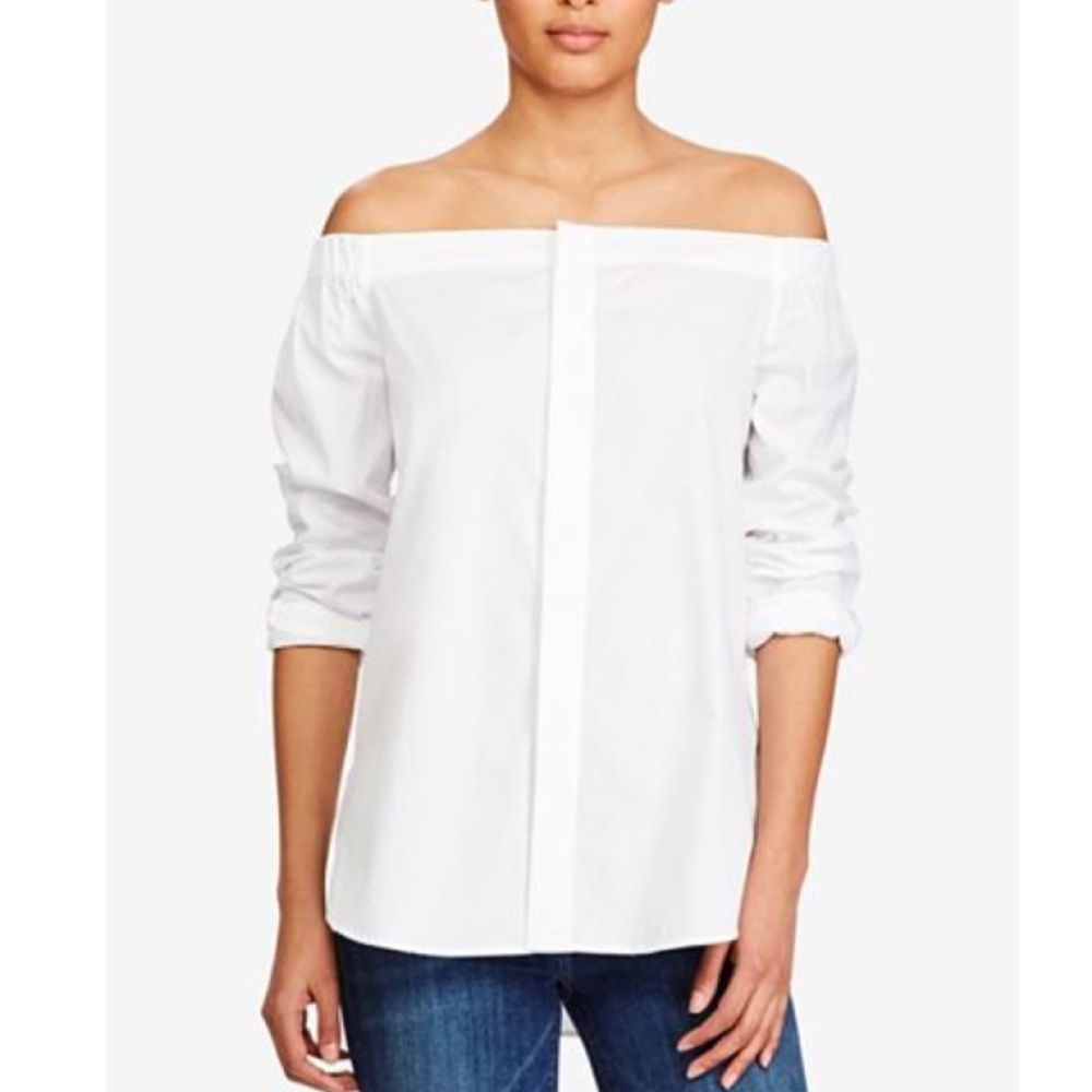 White Off-the-shoulder Broadcloth cotton top