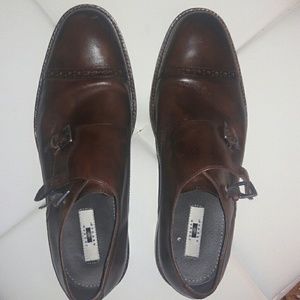 Brown Leather Joseph Abboud Monk Strap Shoes