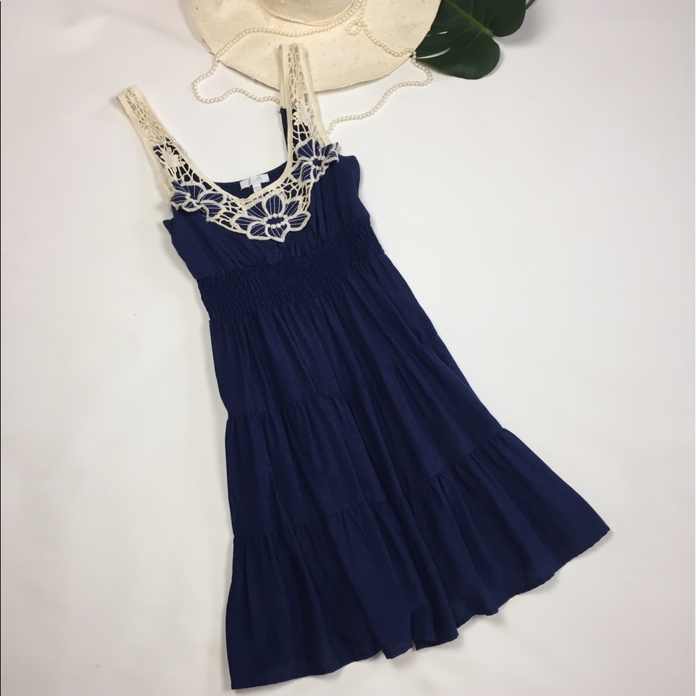 Delias's 🎁 Navy blue dress with lace straps SZ S