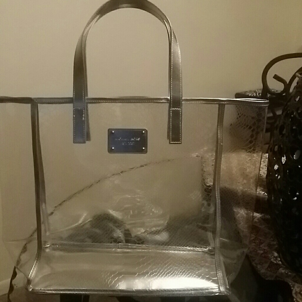 MK clear,silver trimmed tote
