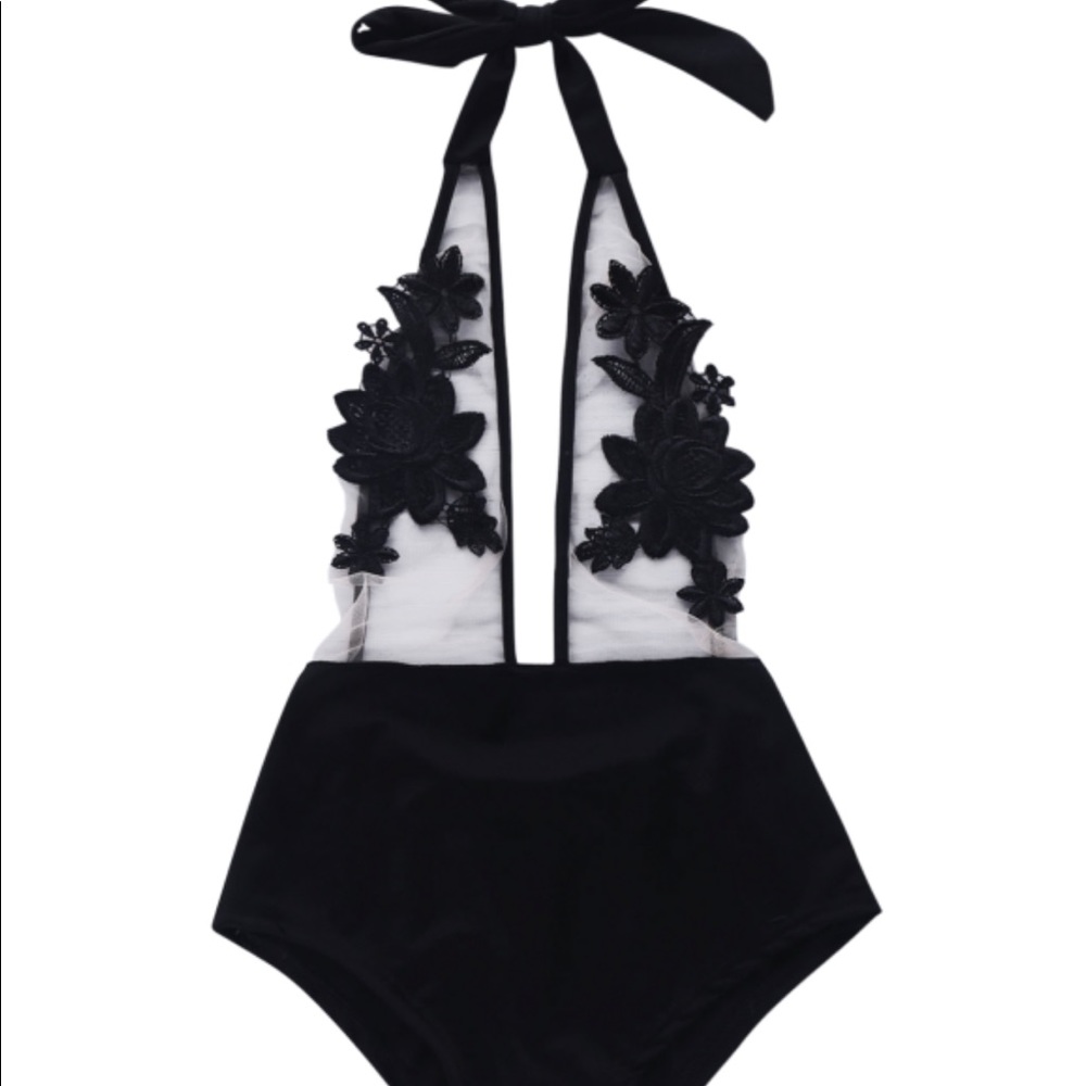 Black halter bathing suit