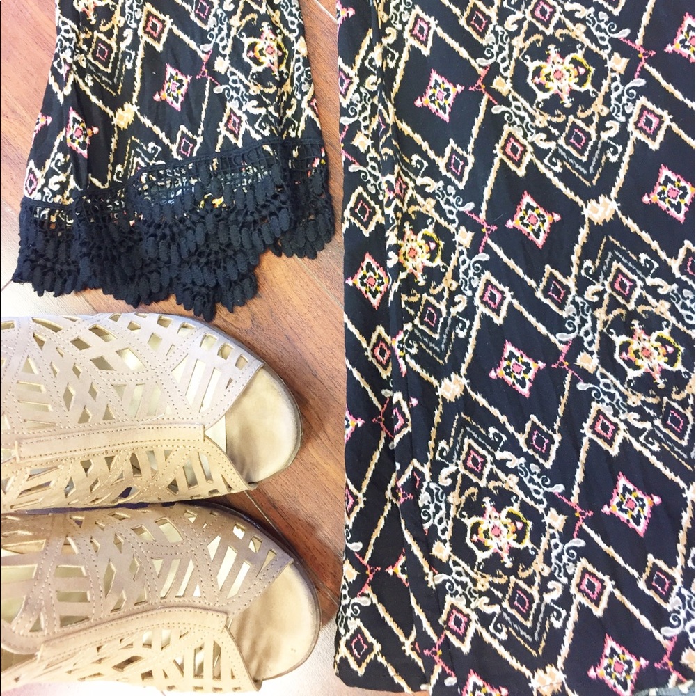 Black, cream and coral lace accent mini dress