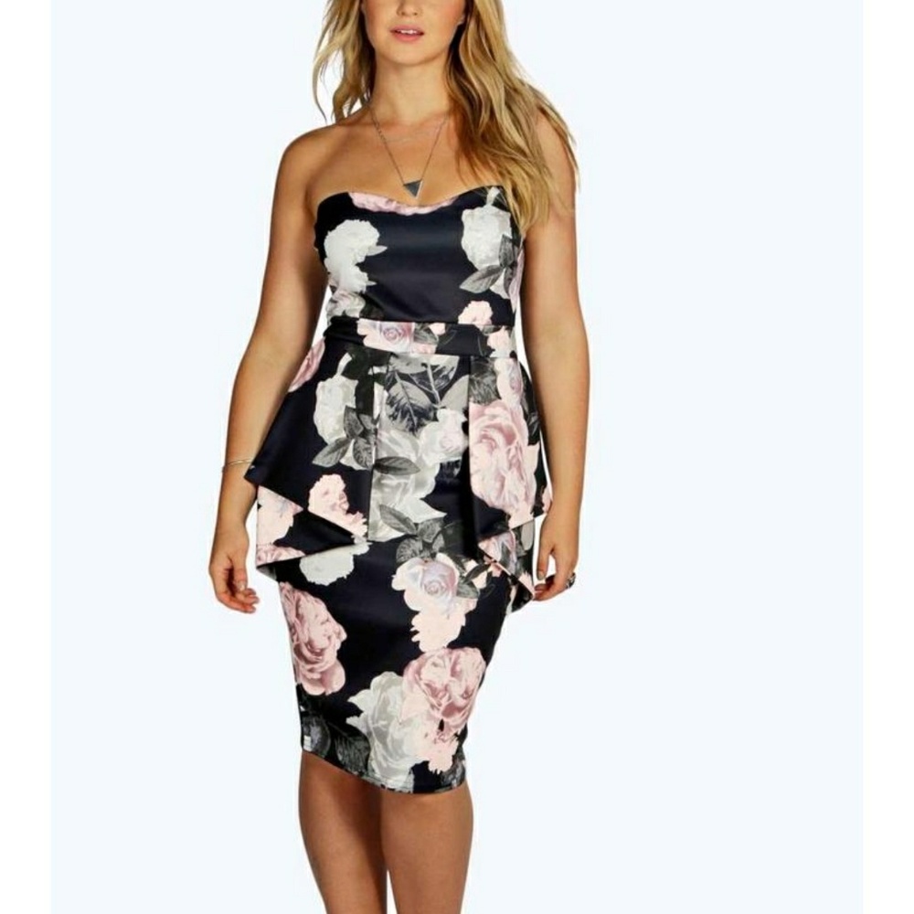 Plus Becky Floral Peplum Midi Dress