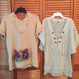 TWO Free People shirt sleeve sweaters