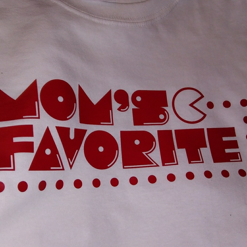 New white shirt with Pac man style font