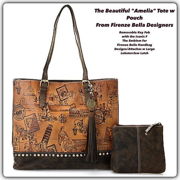 Firenze Bella Handbags - 🆕 Firenze Bella"Amelia"Printed Leather Tote+Pouch