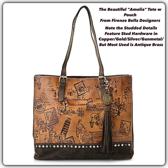 🆕 Firenze Bella"Amelia"Printed Leather Tote+Pouch - Picture 2 of 8