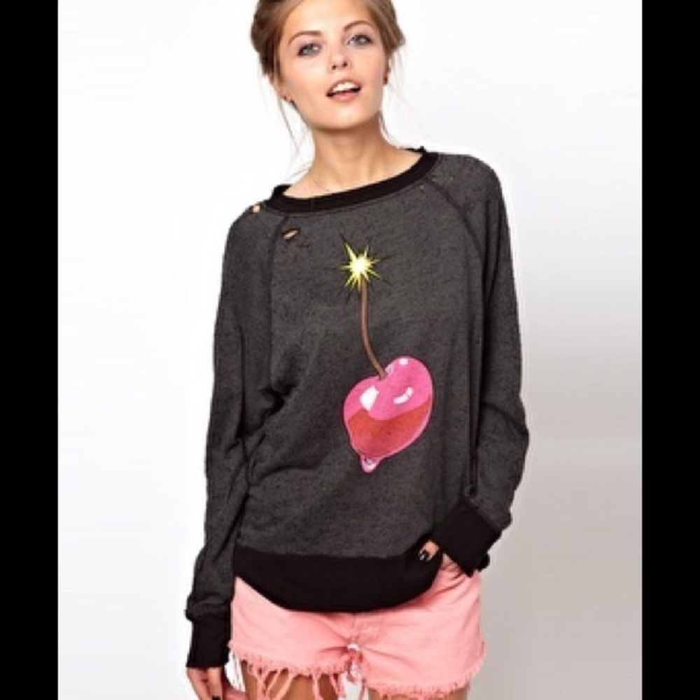 Wildfox Distressed Cherrybomb Pullover Sweater