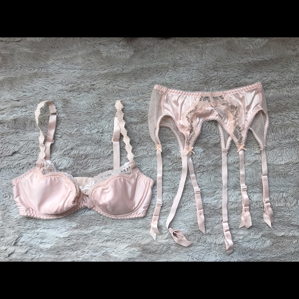 Satin Pink Bra and Garter Set