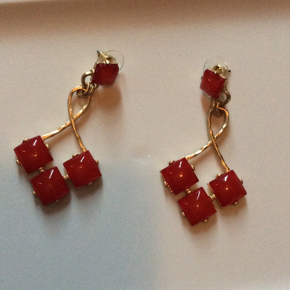Candy apple red and brushed gold earrings