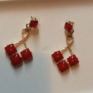 Candy apple red and brushed gold earrings
