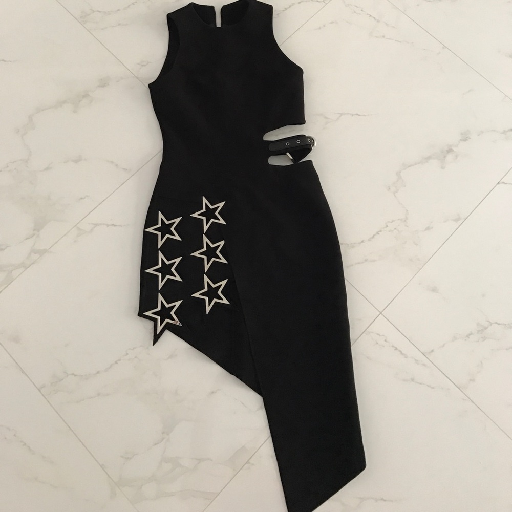 Anthony Vaccarello metal star black dress