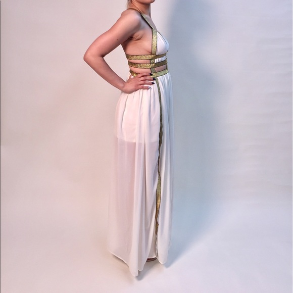 Cream Sheer Grecian Goddess Maxi Dress - Picture 2 of 3