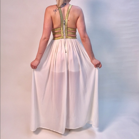 Cream Sheer Grecian Goddess Maxi Dress - Picture 3 of 3