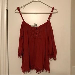 Red Lace Off The Shoulder Blouse