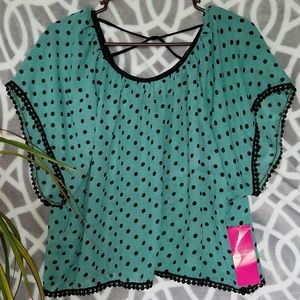 Body, boho Nee julies closet green & black polka dot blouse