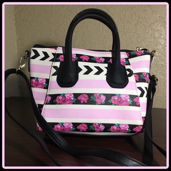 LAST--STRIPED FLORAL TASSEL SATCHEL - Picture 2 of 6