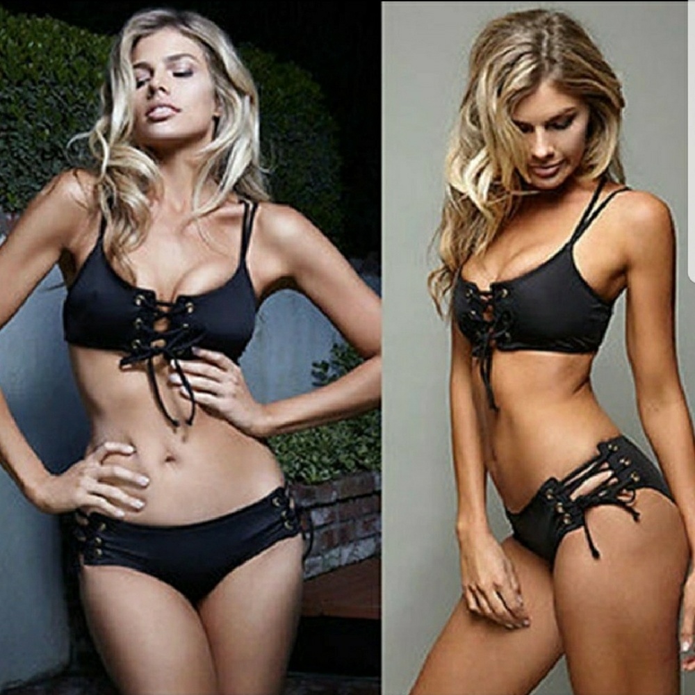 ONE LEFT! (L) FINAL- sexy black lace up tie bikini - Picture 2 of 3