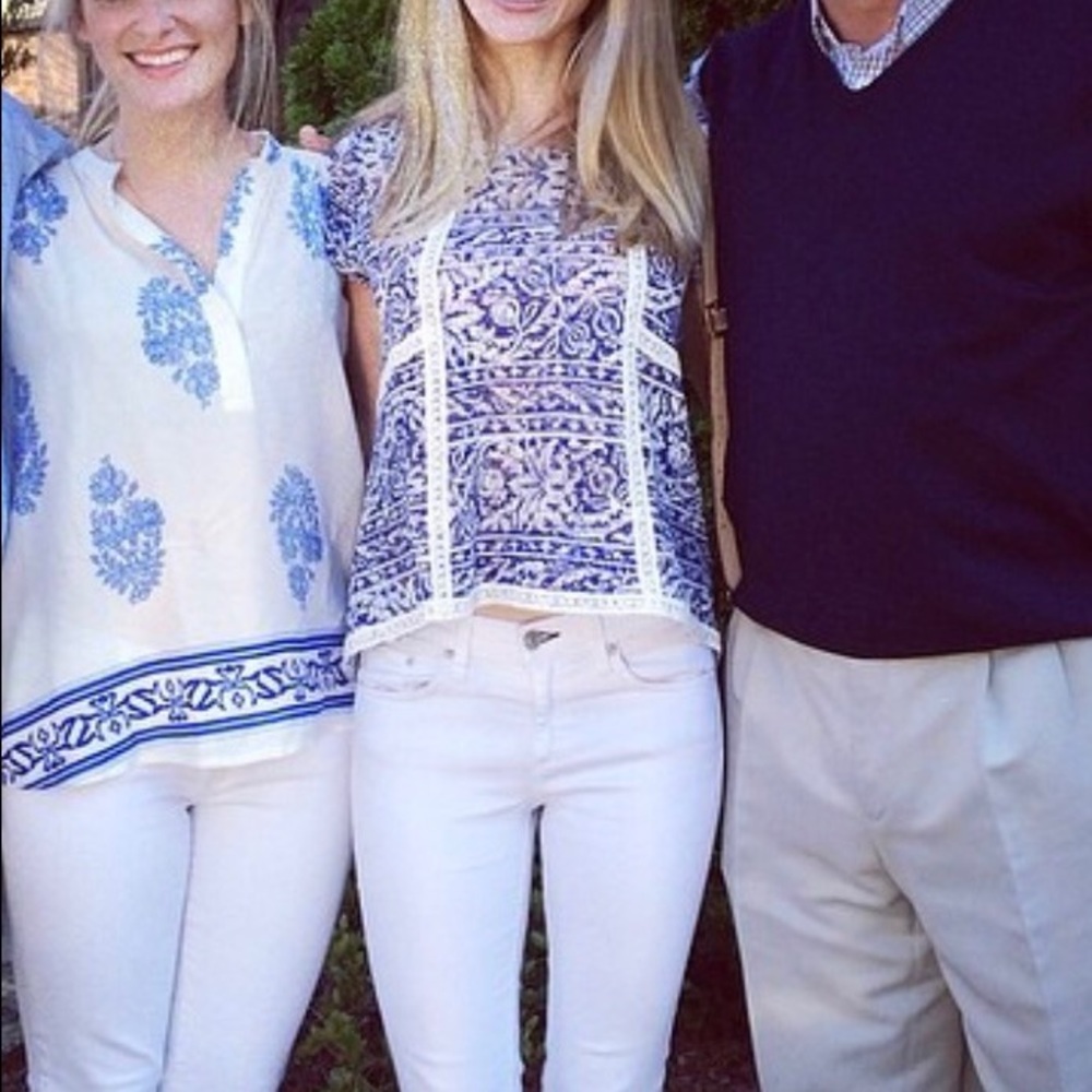 Anthropologie Blue and White Knit Blouse