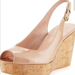STUART WEITZMAN Jean Patent Wedge Sandal Nude 10