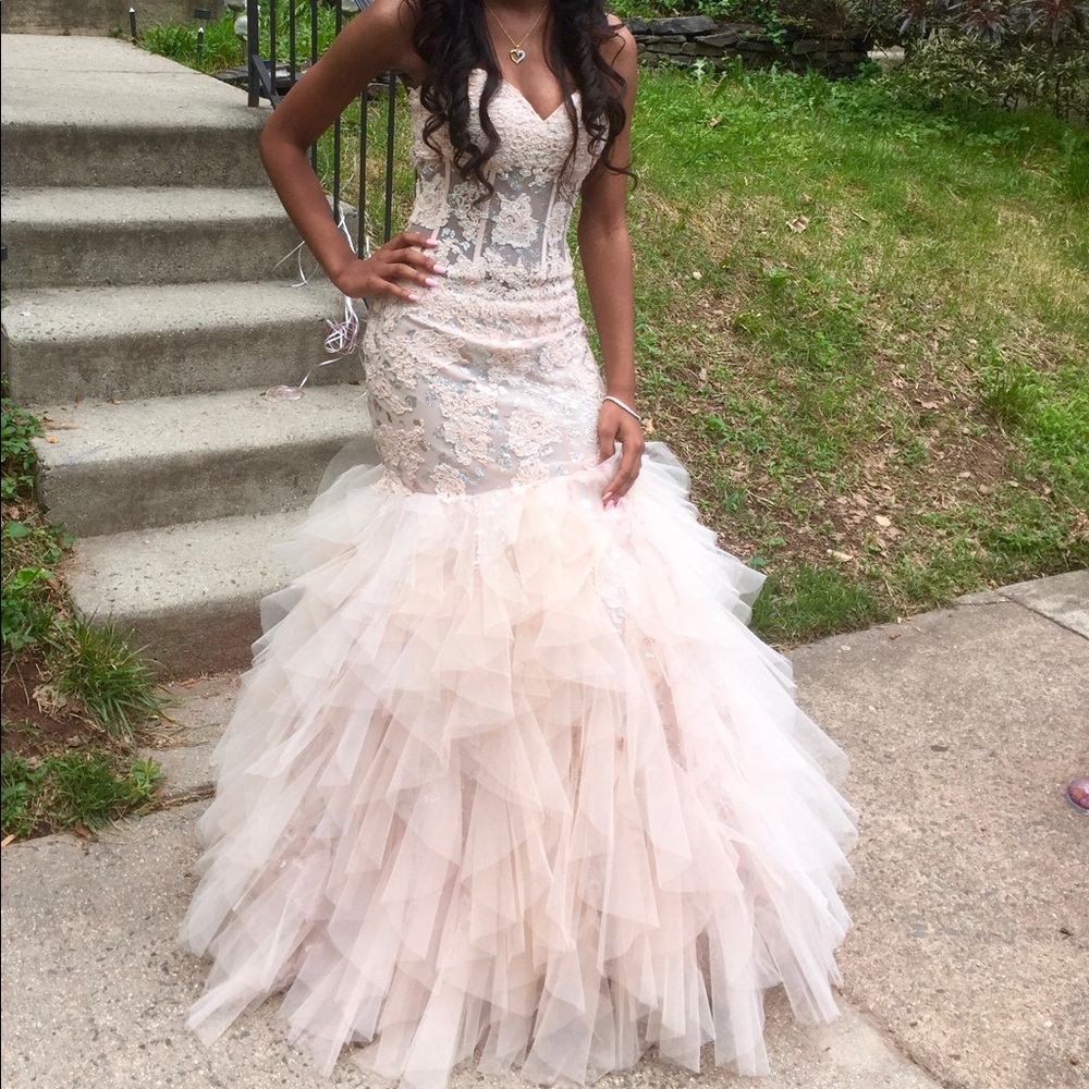 Blush Mermaid Sequined Formal Prom Dress