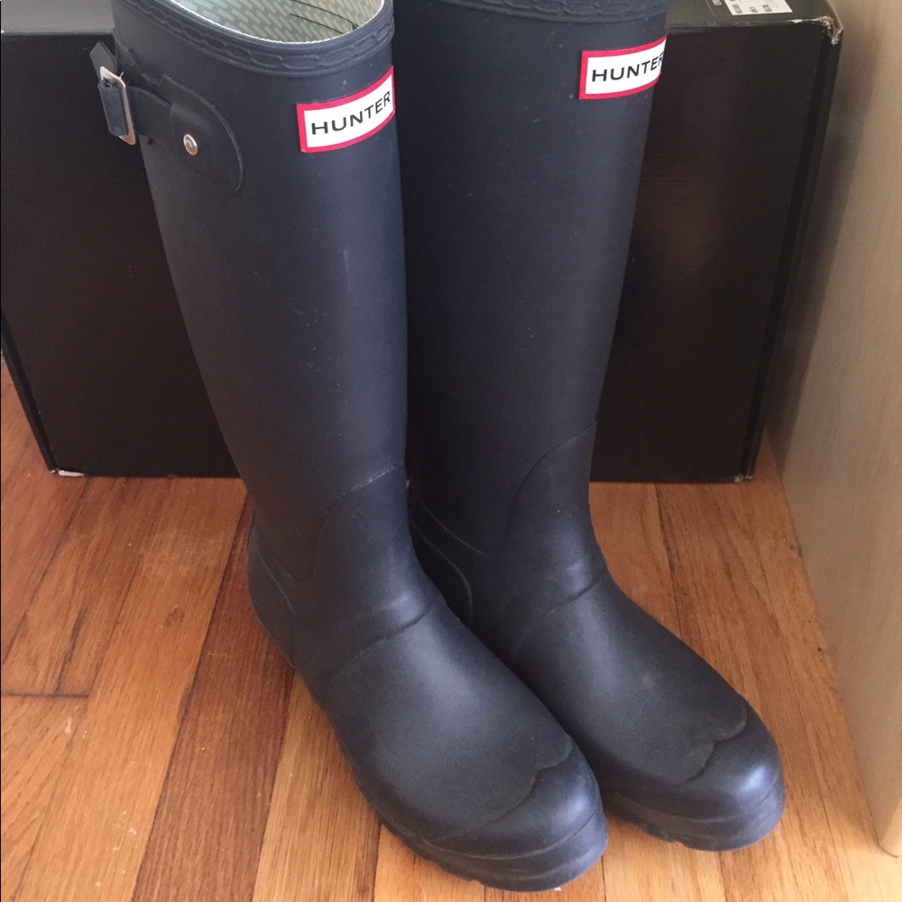 Tall navy original Hunter rain boots