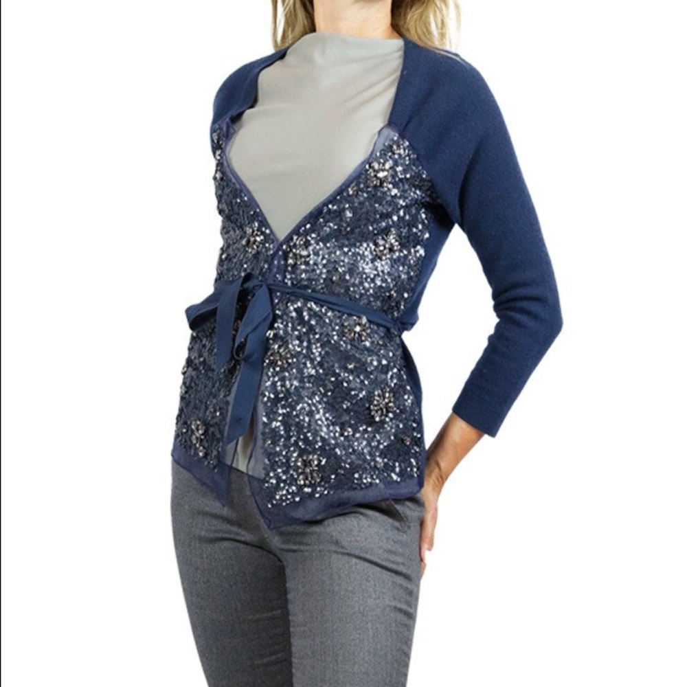 Magascioni navy blue sequins cardigan sweater. M