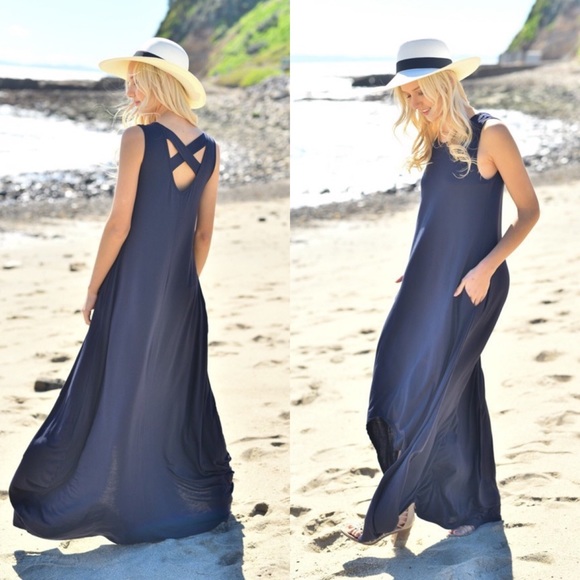 📣Liquidation 📣 LARGE ONLY! Navy Maxi Dress - Picture 3 of 3